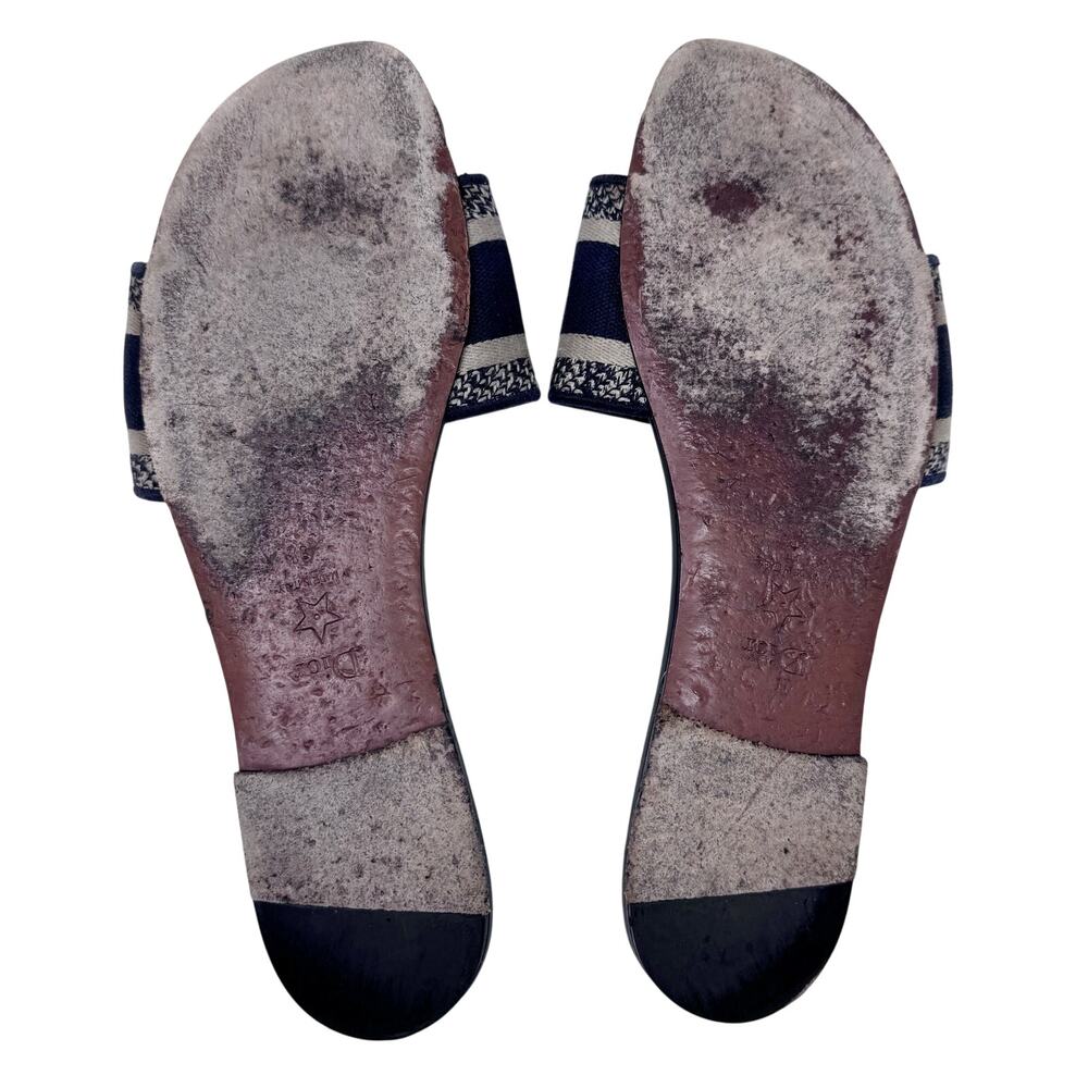 CHRISTIAN DIOR Dway Navy Blue White Slide Sandal Embroidered Logo EU 39 US 9 - Picture 11 of 12